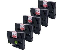 DULA Brother Compatible label tape- Tze-435 - 5 cassettes - Brother P-Touch - Wit op rood - 12mm x 8m