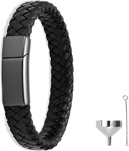 Luxe As Armband - 20 CM - Met Ashanger - Voor As, Haren of Parfum - Assieraad - Gedenksieraad - Urn - Incl. As vuller en Opbergzakje - Strong Black