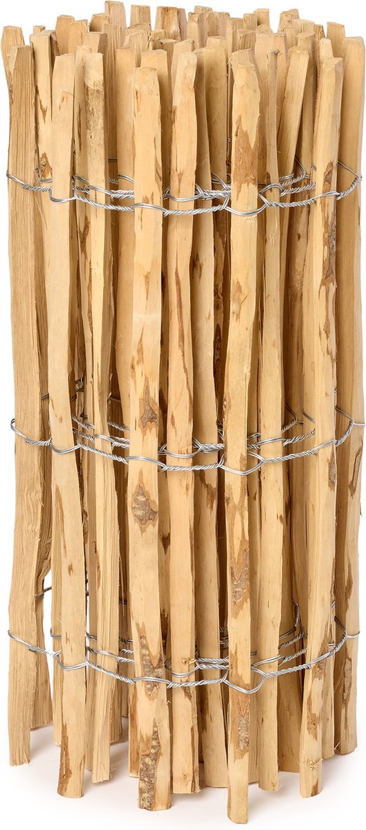 Garronda Tuinafscheiding met palen - 80 cm x 5 m - Hekwerk voor perken - Insteekhek - Rolborder - Houten Hek - Latafstand 7-8 cm – GD-MIS-Rollborder500