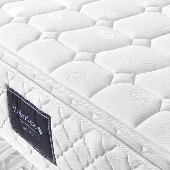 Merax Lit Double Rembourré 140x200cm avec Matras Mousse Froide 7 Zone - Lit Luxe avec Sommier à Lattes - Blauw