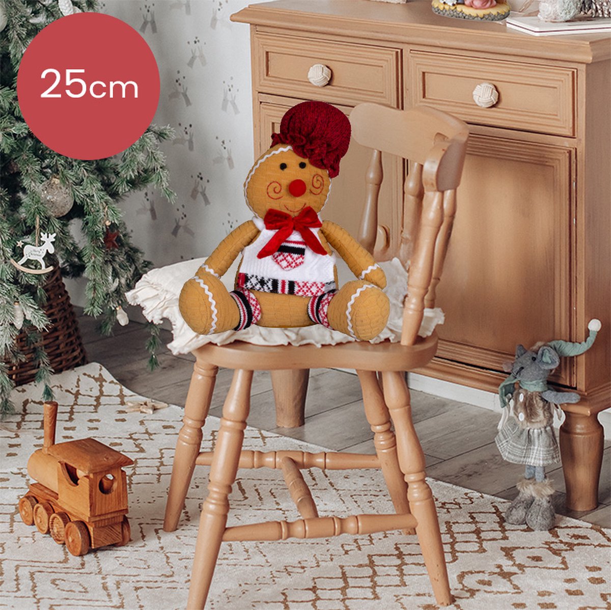 Handgemaakte peperkoek-figuur – 25/30 cm – met rode muts en strik