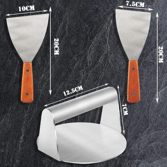 38PCS Bakplaatschraperset, Professionele BBQ Gereedschappen Set voor Ourdoor Cooking, Roestvrijstalen Grillspatel Set met Smash Burger Press, Carry Bag, Perfect Geschenken voor Mannen Dad