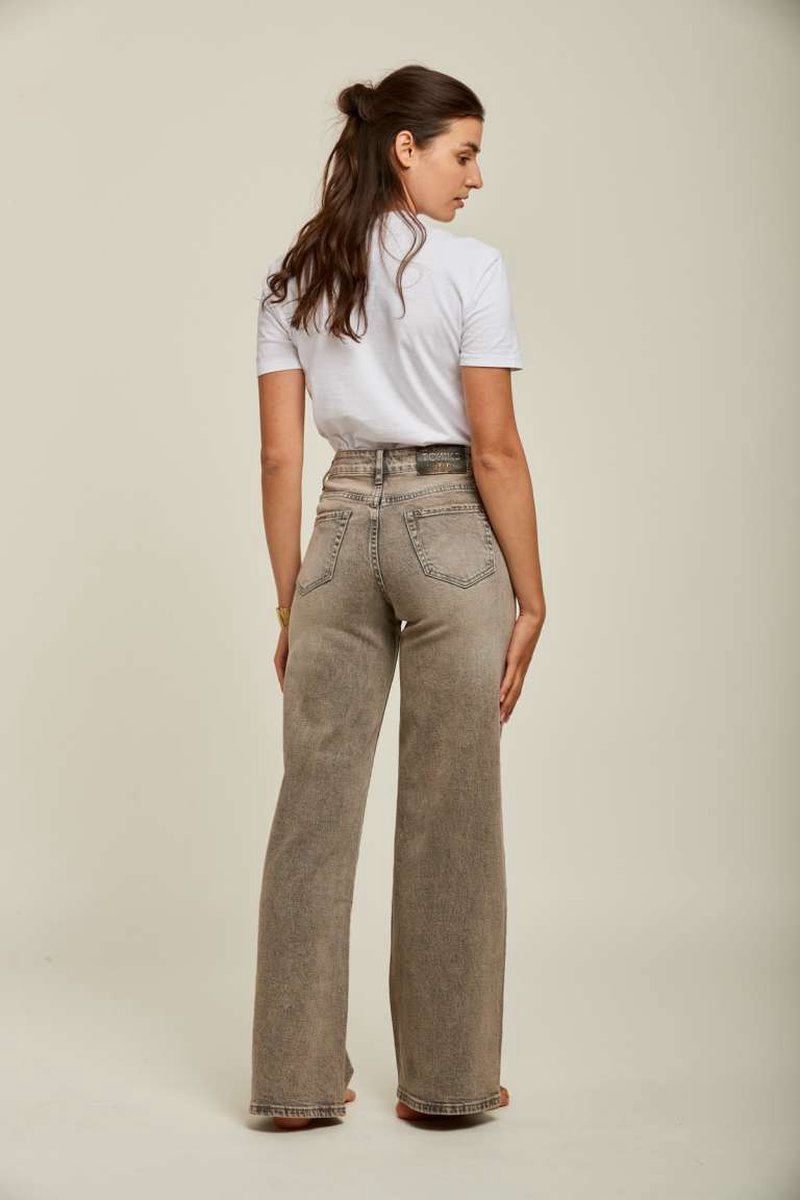 Broek Toxik3 hoge taille wide leg dirty grey | bol