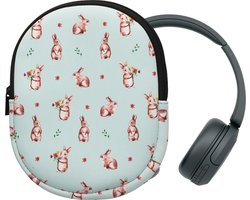 kwmobile hoes geschikt voor Sony WH-CH520 / WH-CH510 / MDR-ZX110 - 21,5 x 16 cm - Beschermhoes voor headset in Konijntjes en Bloemen design - Van neopreen - Met print