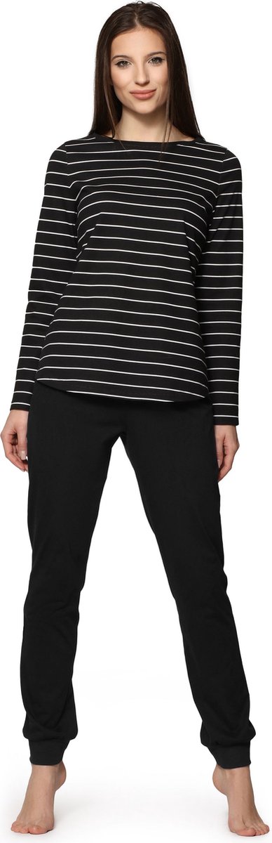 Bellivalini Dames Pyjama - Lange mouwen - Lange broek - Katoen - BLV-BLV50-166-PJ - Zwart Wit - S