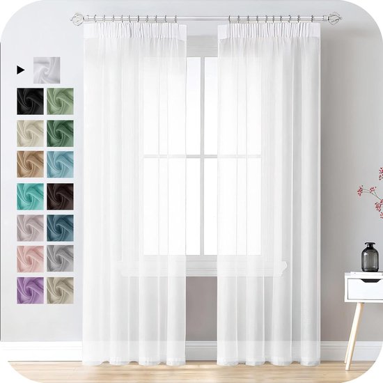 Rideaux Harmony Verte - crochets 300x240cm Chambre Moderne Rideaux Organza Wit Transparent prêts à l'emploi avec crochets