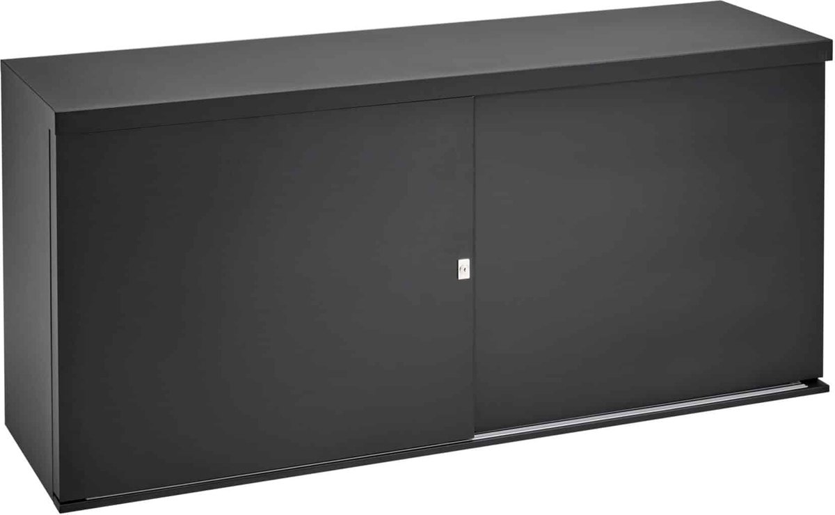 Lage schuifdeurkast 72,50x166x40 Zwart met topblad Antraciet eiken