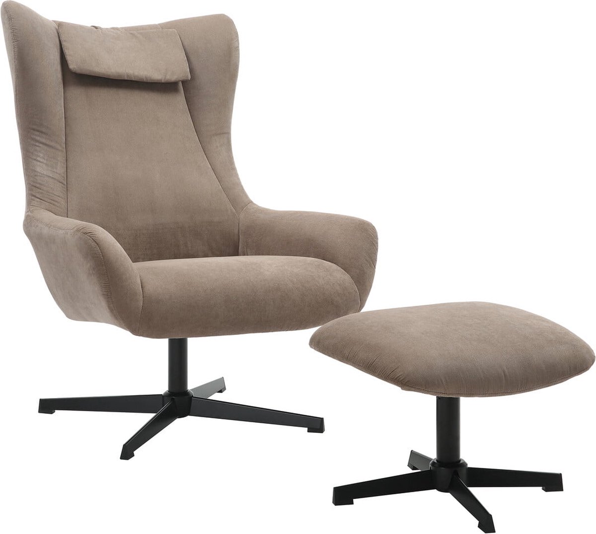 Fauteuil en poef Siem Bruin - Polyester - Zithoogte 44 cm - Zitdiepte 52 cm