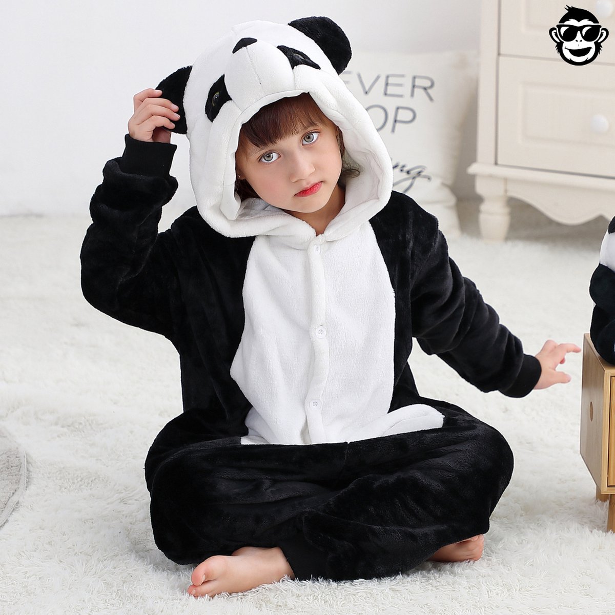 BoefieBoef Dieren Onesie Verkleedkleding Kinderen jaar – Comfortabele Kostuum Pyjama – tot 160 – Dierenpak voor Jongens en Meisjes – Carnaval of Dierenpak - Verkleedkleding - Kerst- of Verjaardag Cadeau - Panda wit zwart — afbeelding 6