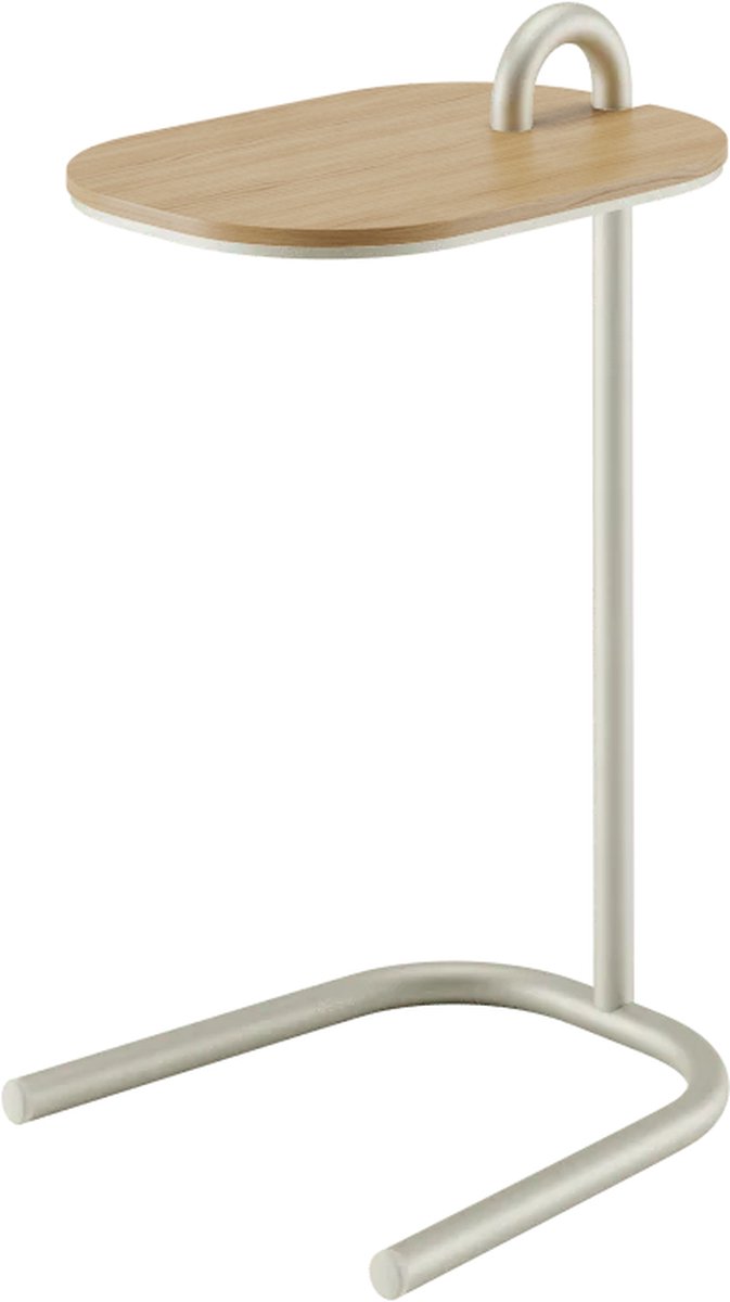 Design In Box - Bijzettafel Bank - Sidetable - Banktafel - Wit Metalen Frame - Eiken Naturel Blad - 35x30x56 cm