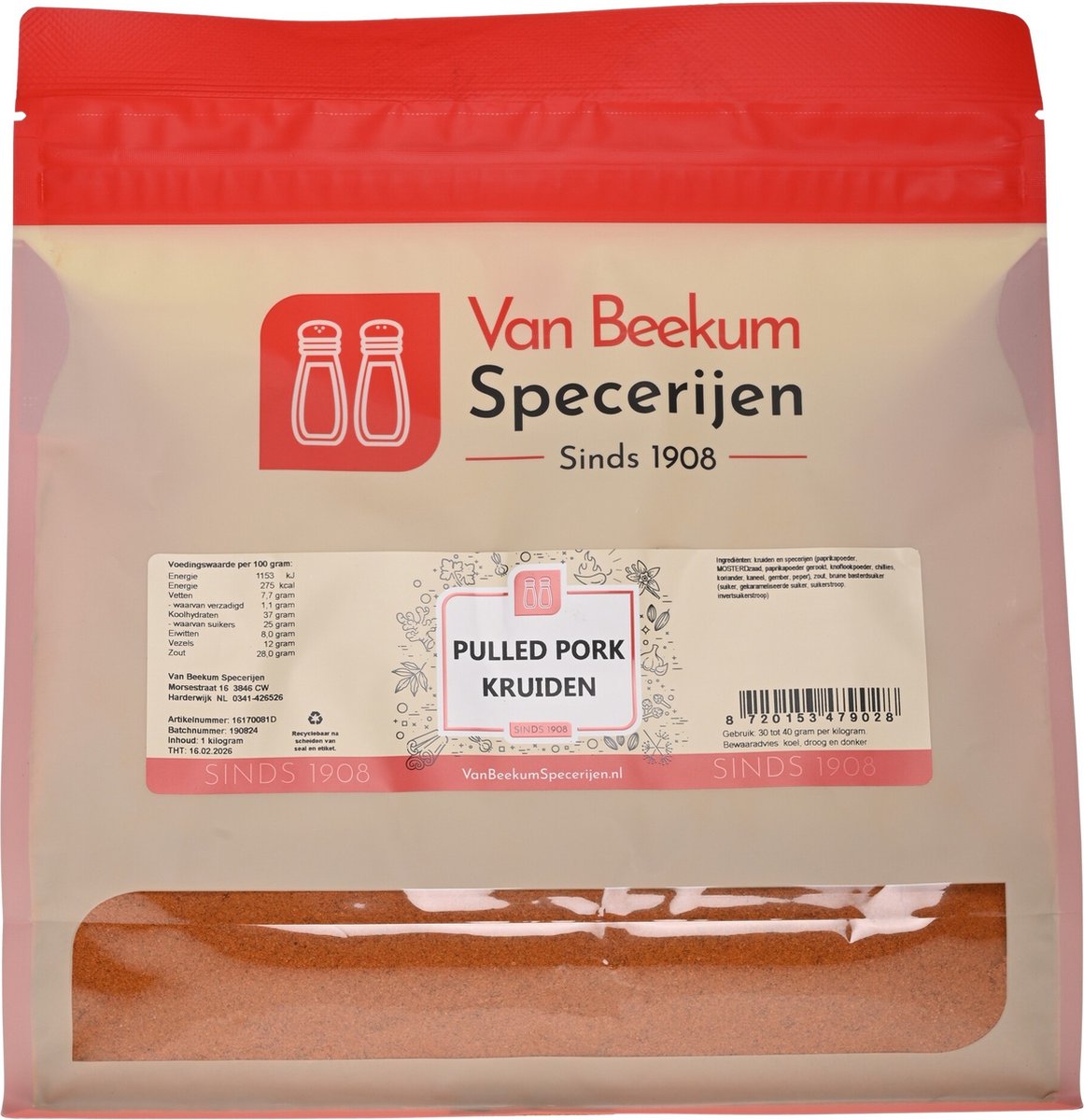 Goedkoopste Van Beekum Specerijen - Pulled Pork Kruiden - 1 kilo (hersluitbare stazak