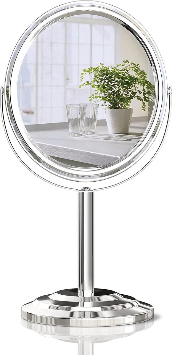 Make-up Spiegel Tweezijdige Vergrotende Spiegel - Badkamer Slaapkamer - 360 Graden Draaibaar - Verchroomde Afwerking Zilver