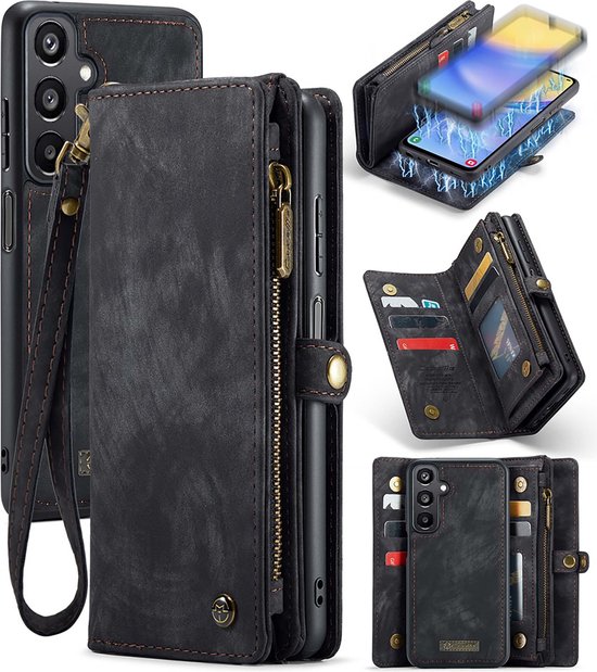 Caseme Hoesje geschikt voor Samsung Galaxy A15 4G/5G - Luxe Leren Portemonnee Hoesje - Zwart