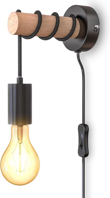 LOGT Wandlamp binnen hout vintage met schakelaar en stekker E27 uitschuifbare wandlamp met kabel 2.5M schaarlamp retro wandleeslampen verstelbare