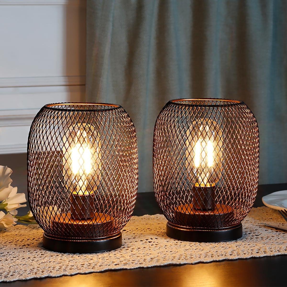 17cm hoge vintage kooi bedlampjes set - batterijlampen voor woonkamer slaapkamer - tuin balkon feest lounge - ronde vorm