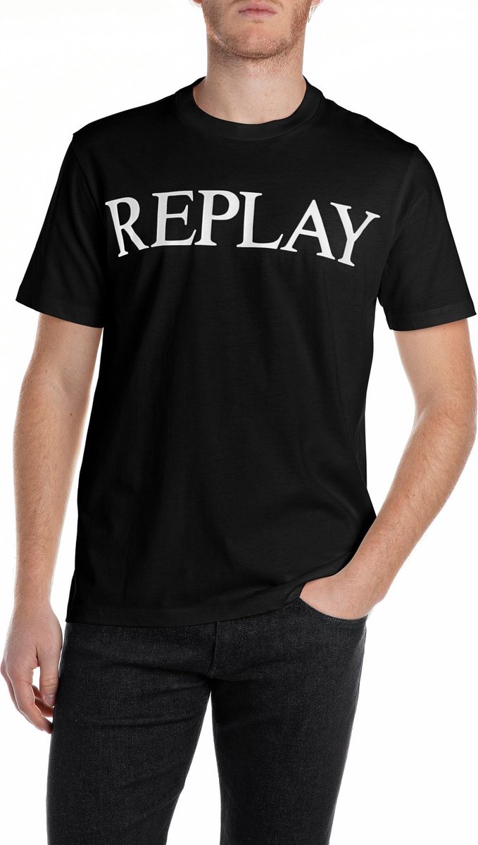 Replay Heren T-Shirt BASIC JERSEY BIG 30/1 regular fit Zwart 3XL Ronde Hals Volwassenen