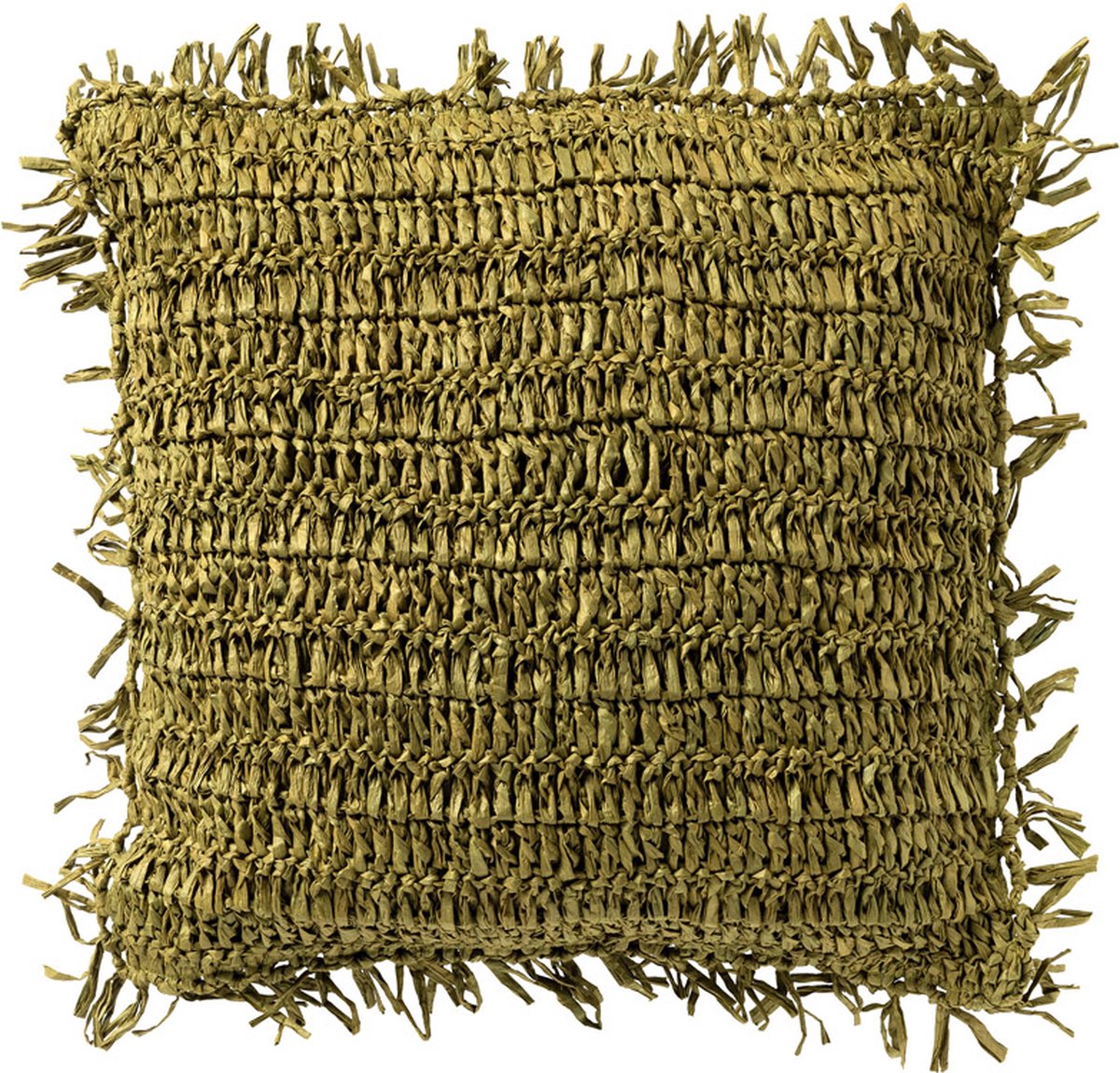 Dutch Decor ANTONIO - kussenhoes 45x45 cm - effen kleur - raffia - Olive Branch - groen - met rits - zonder binnenkussen Olijfgroen