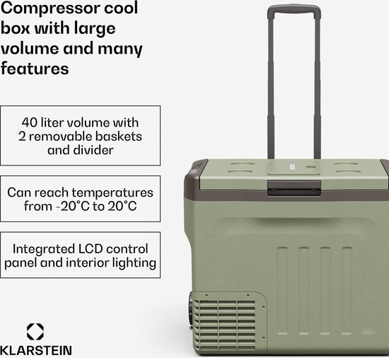Klarstein PolarForce Compressor Koelbox - 40 Liter - Bereik: -20°C tot 20°C - Groen van Merkloos — afbeelding 5
