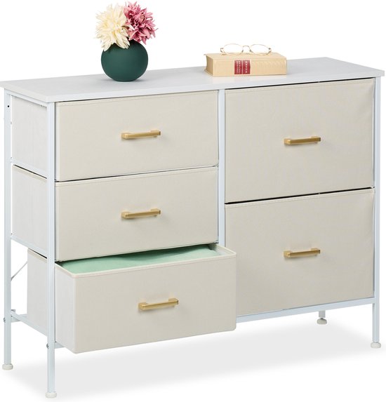 ladekast - 5 lades - 76 x 100 x 31 cm - woonkamer - slaapkamer - handgrepen wit
