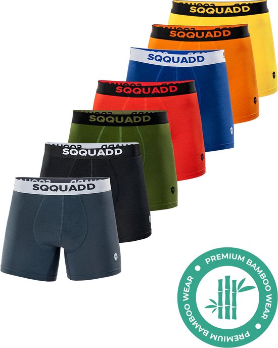 Foto: Sqquadd bamboe ondergoed heren 7 pack boxershorts maat l comfort en kwaliteit voor mannen bamboo zwart grijs groen rood blauw oranje geel