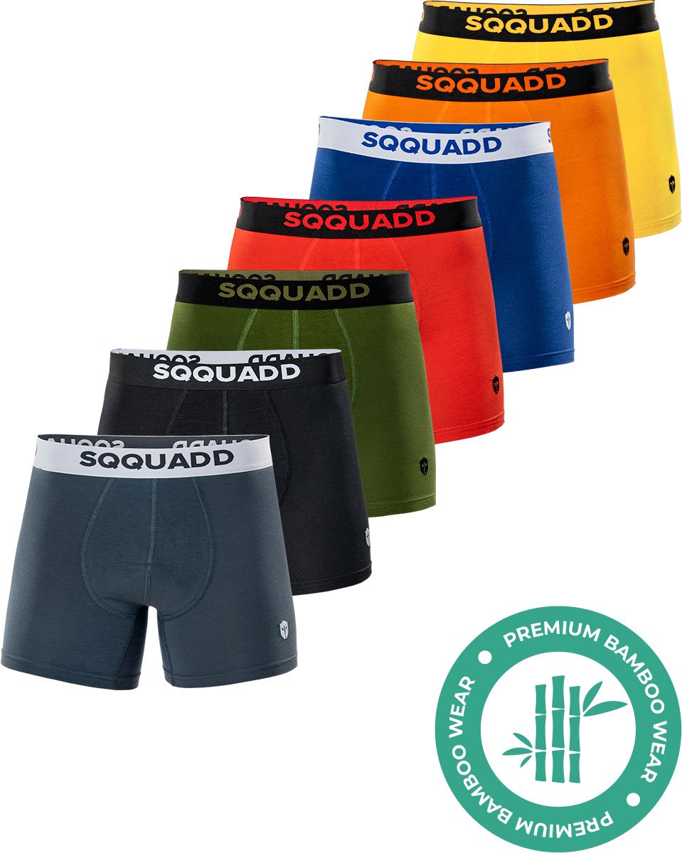 SQQUADD® Bamboe Ondergoed Heren - 7-pack Boxershorts - Maat L - Comfort en Kwaliteit - Voor Mannen - Bamboo - Zwart/Grijs/Groen/Rood/Blauw/Oranje/Geel