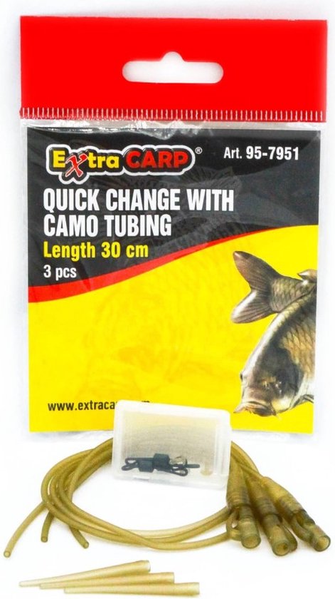 EXC Quick Change Set avec Camo Tubing - 3 sets - 30 cm - Système de plomb fixe prêt à l'emploi pour la pêche de la carpe - Avec Tube, Leadclips, Émerillons QC & Manchons Anti-emmêlement