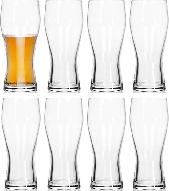 Foto: Bierglazen drinkglazen pilsglazen set van 12x stuks 400 ml hoog model bierglas 17 cm