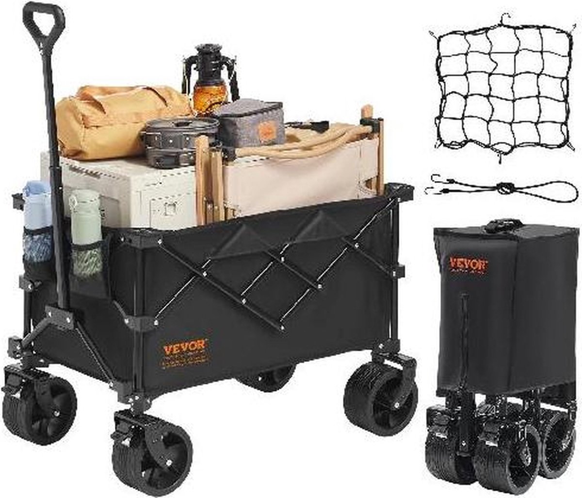 EliteNest® - Opvouwbare Strandwagenkar - Bolderkar - Terreinwielen - Drankhouders - Ergonomische Handgreep - 100 kg Draagvermogen - Gemakkelijk Opvouwbaar