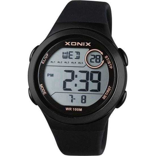 Foto: Xonix dao a07 horloge digitaal unisex rond siliconen band lcd abs cijfers achtergrondverlichting alarm en start stop chronograaf tweede tijdzone zwart houtskool grijswaterdicht 10 atm