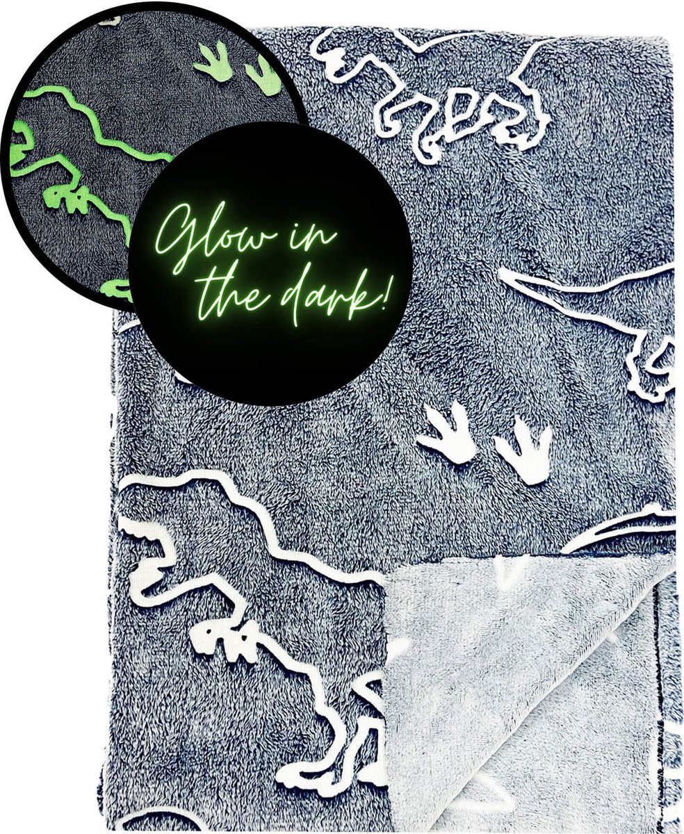 DINO - plaid 100x150 cm - glow in the dark - Smoked Pearl - grijs