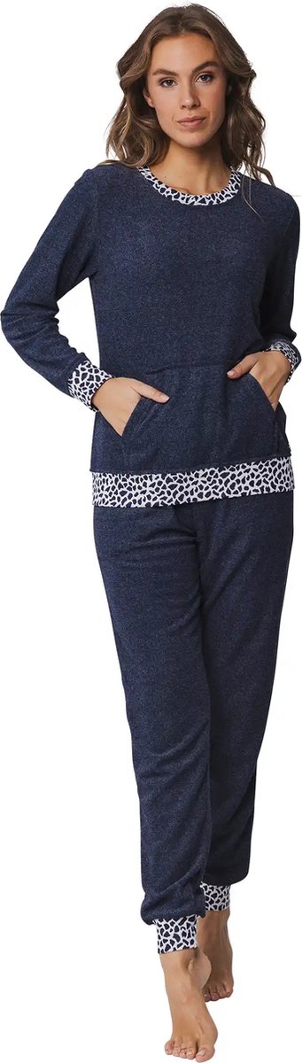 Rebelle badstof pyjama dames lange mouw - Navy - 40 - Blauw