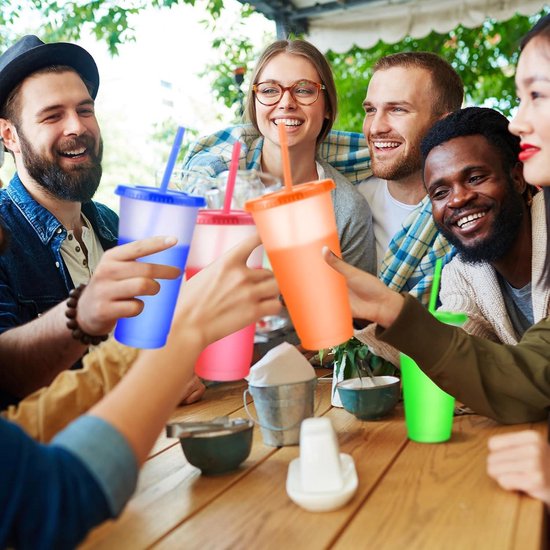 Plastic Tumblers With Lids & Straws 12oz - 7 Pack Reusable Party Drinking Cup BPA Free Cold Coffee Tumbler | Color Changing Cups For Kids & Adults