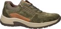 Groene suède Rieker sneaker met rits en bruin leren accent.