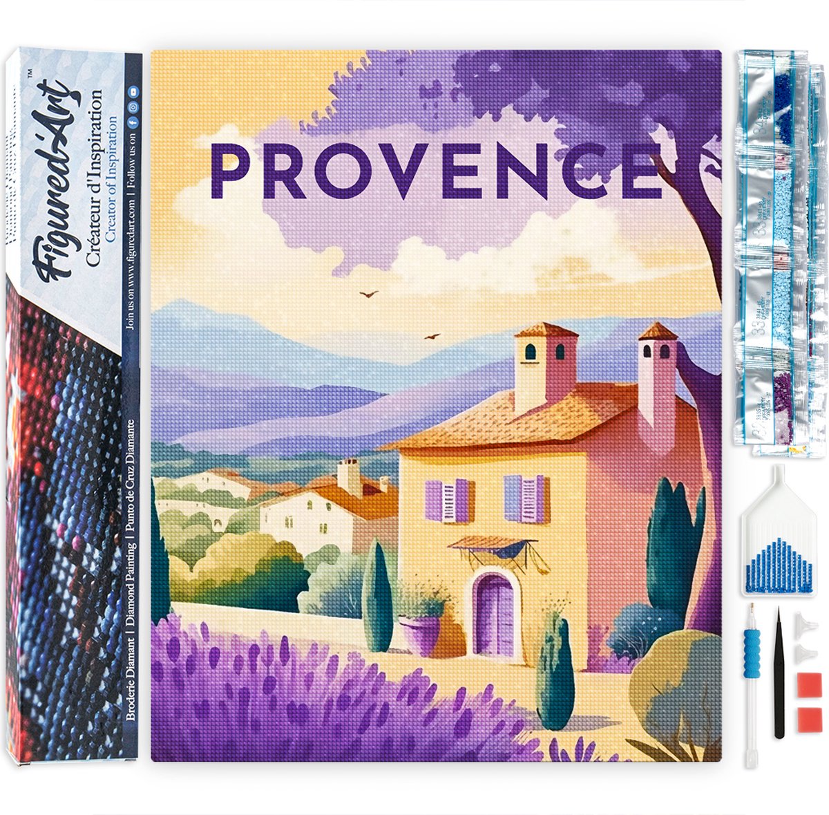 Figured'Art Diamond Painting set Volwassenen 40x50 cm Reisposter Provence - 5D DIY Art full drill vierkante diamant - Opgerold canvas
