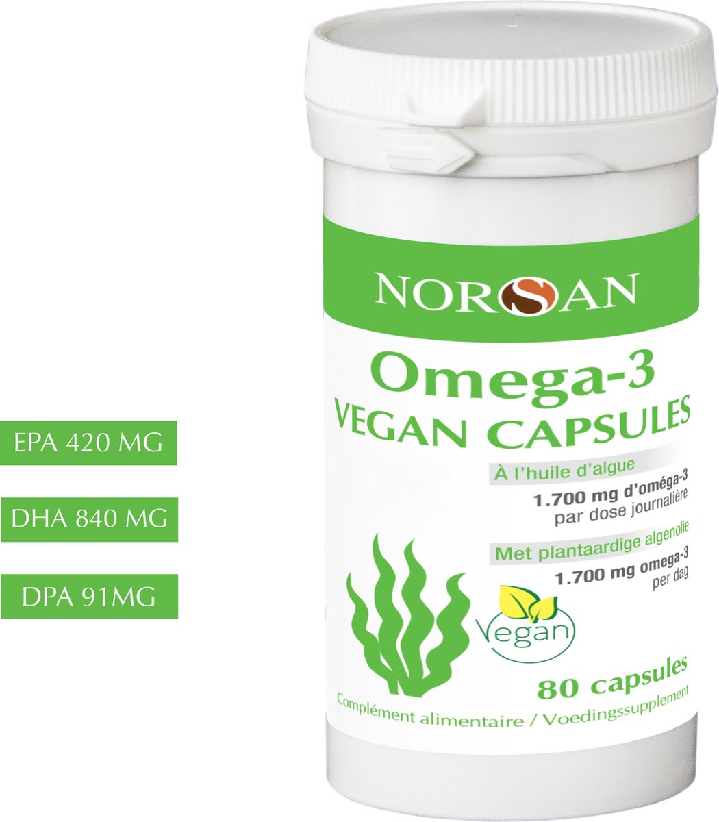 Goedkoopste NORSAN | OMEGA-3 VEGAN CAPSULES | 1700 MG | EPA 420 MG | DHA 840 MG | DPA 91 MG | PUUR EN ZUIVER | 80 CAPSULES