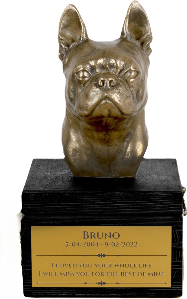 Boston Terrier urn hond met gravure en hondensculptuur, handgemaakt.