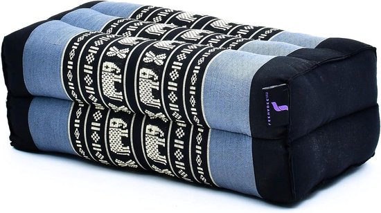 Leewadee Yoga Block Set - 2 Floor Cushions for Yoga, Meditation Block for Floor, Filled with Eco-friendly Kapok, Pack of 2, Black Orange