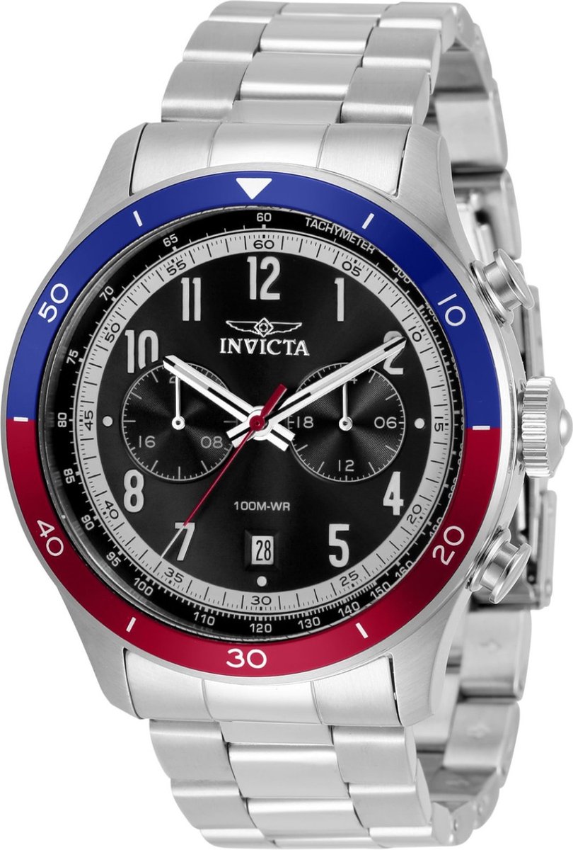 Invicta Speedway 33964 Heren Horloge - Waterdicht - Analoog - Quartz Uurwerk - Roestvrij Staal met zwarte Wijzerplaat - 46mm