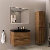 LOMAZOO Badkamermeubelset - Wastafel Zwart - Kolomkast - Wastafelmeubel - Wastafelkast Zwevend - Wastafelonderkasten - Badmeubel - Warm Eiken - 60 cm - AVALON