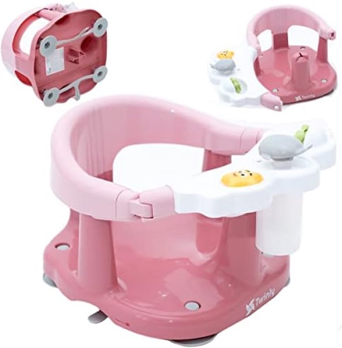 Goedkoopste Babybadzitje - Badstoel met rugleuning - Veiligheidsbeugel met opening en 4 grote veiligheidszuignappen - Inclusief 3 speelgoed (Roze