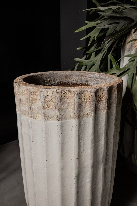Round Ribbed Pot White PTMD Gilliann White Round Ceramic Pot Ribbed High SV3 | bol