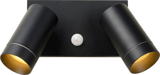 Lucide TAYLOR - Wandspot / Wandlamp Binnen/Buiten - 2xGU10 - IP54 - Bewegingssensor - Zwart