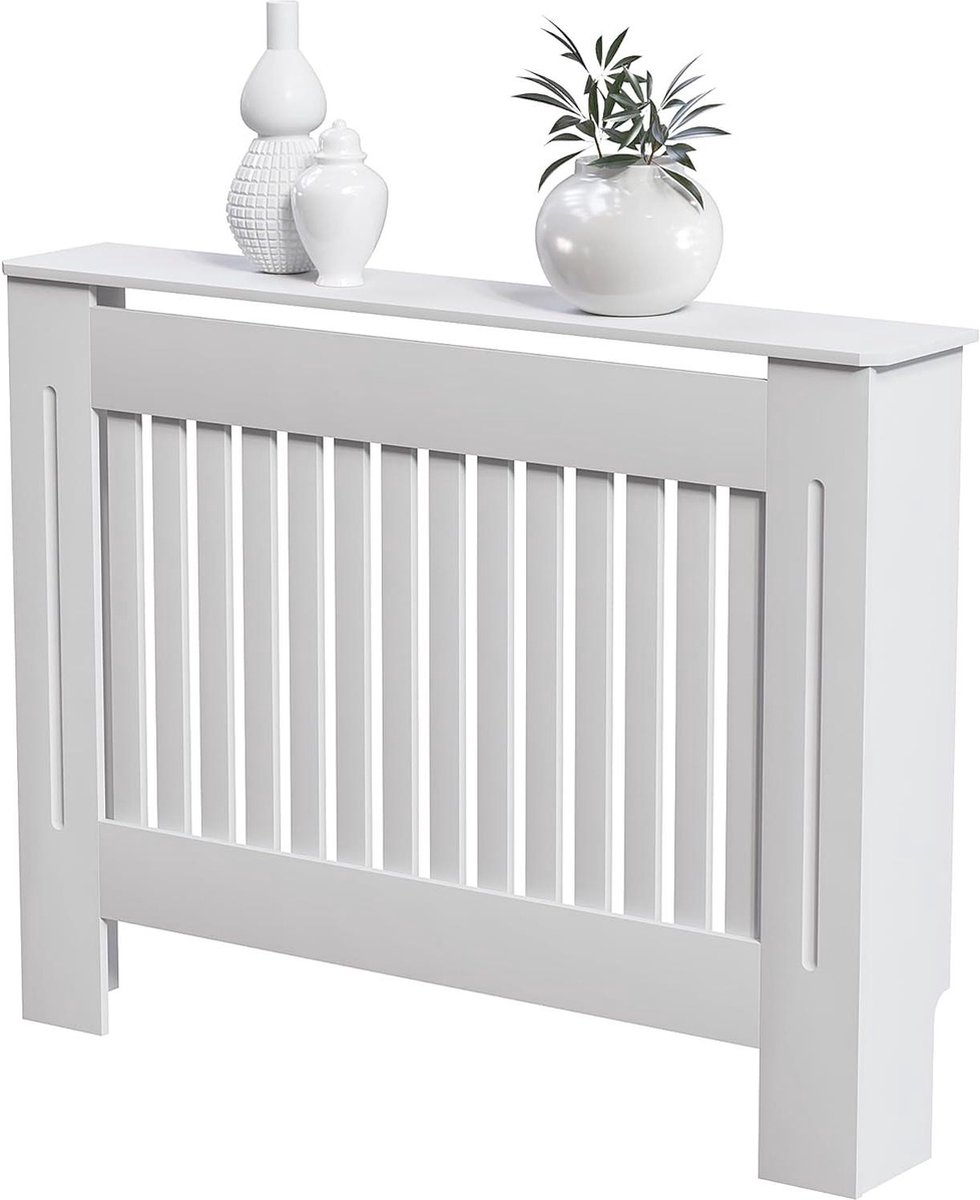 Radiatoromkasting Modern Lamellendesign Wit Gelakt Middelgroot MDF Chelsea Radiatoromkasting