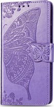Hoesje geschikt voor iPhone 16 Pro Max - Bookcase - Pasjeshouder - Portemonnee - Vlinderpatroon - Kunstleer - Paars