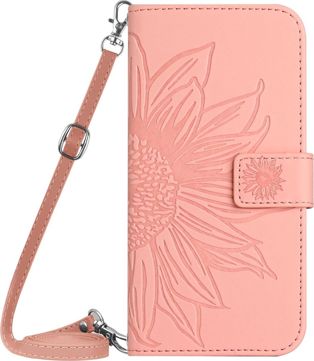 Mobigear Telefoonhoesje geschikt voor Samsung Galaxy Xcover 7 Hoesje | Mobigear Sunflower Bookcase Portemonnee | Pasjeshouder voor 3 Pasjes | Telefoonhoesje voor Pinpas / OV Kaart / Rijbewijs - Roze