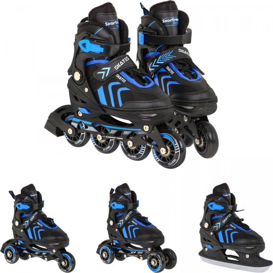 Playos® - Skeelers - 4 in 1 - Zwart/Blauw - maat 29 tot 33 - Verstelbaar - Inline Skates - Schaatsen - Rolschaatsen