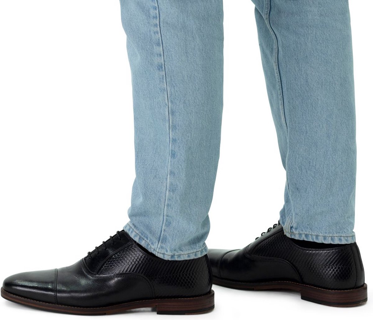 Manfield - Heren - Zwarte leren veterschoenen - Maat 41