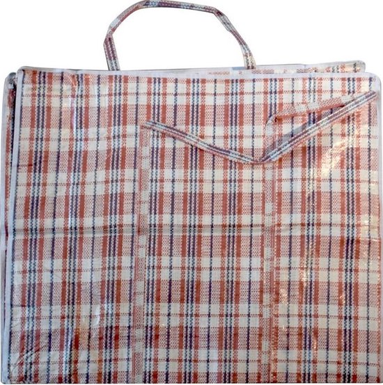 Mega jumbo XXL boodschappentas shopper rood geruit 65 x 30 cm van kunststof . bol