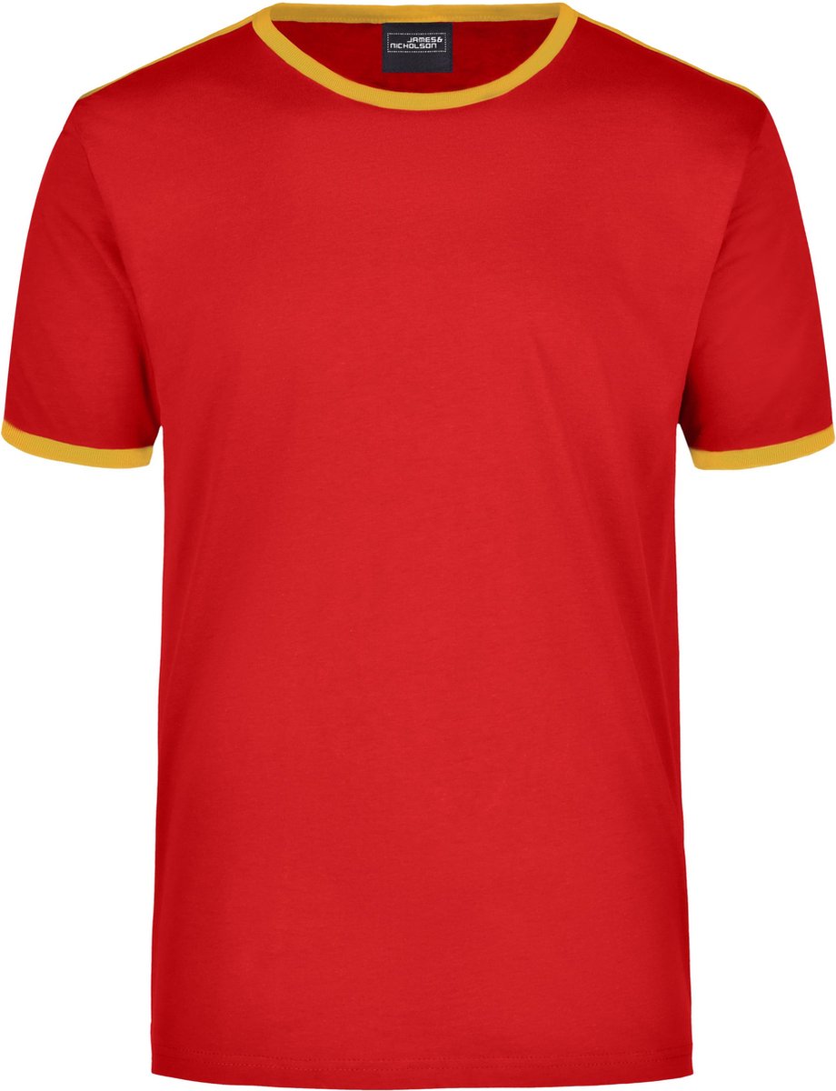Basic ringer t-shirt rood met geel voor heren 2XL -