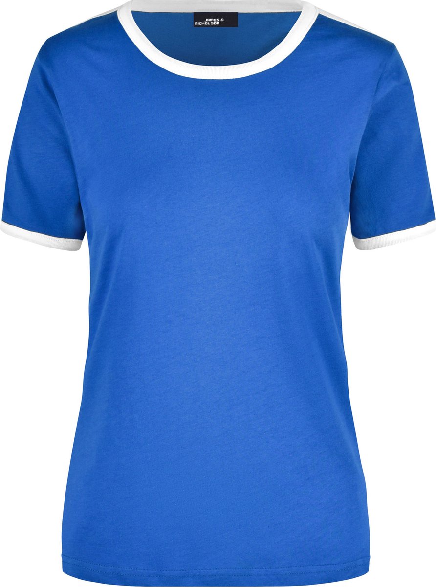 Basic ringer t-shirt blauw met wit voor dames L -